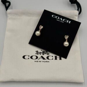 COACH Pearl Drop Earrings with Heart Rhinestones
